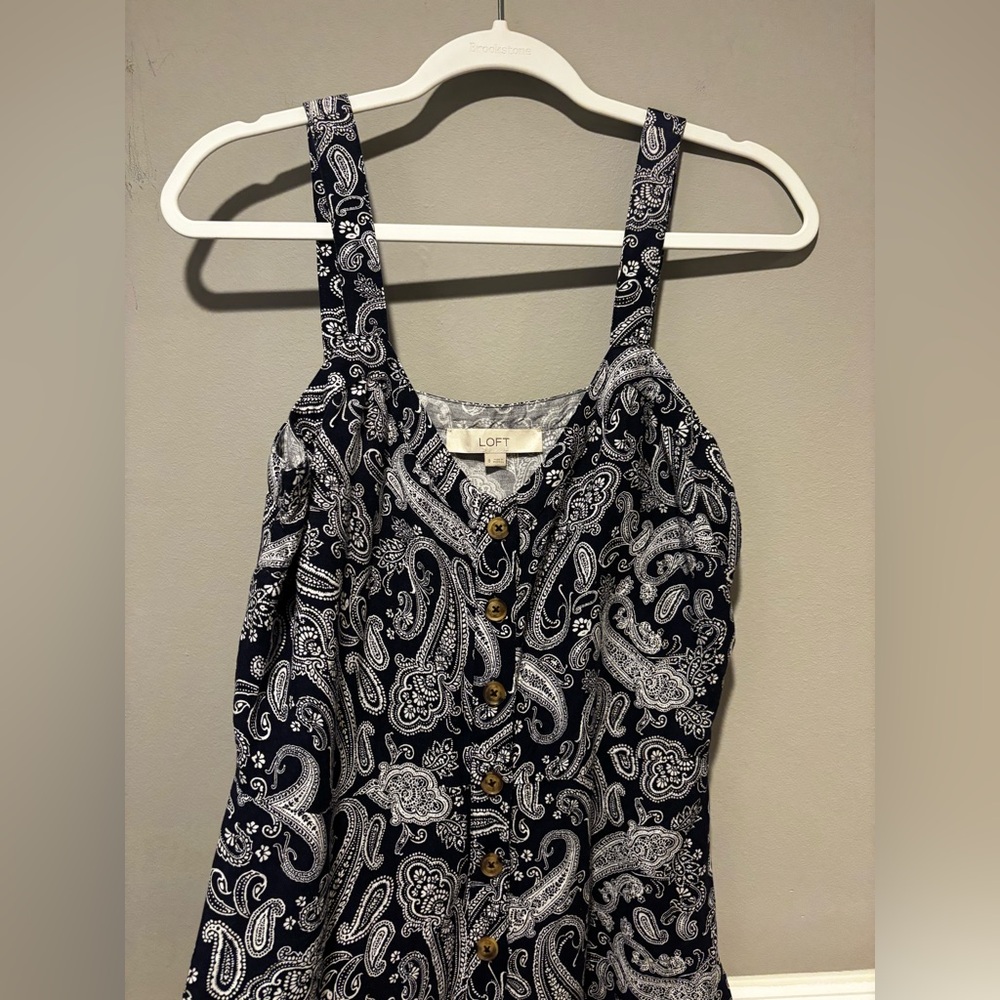 LOFT Paisley Button-Down Dress - Navy Blue and White - Size 8 NWOT - Picture 8 of 10